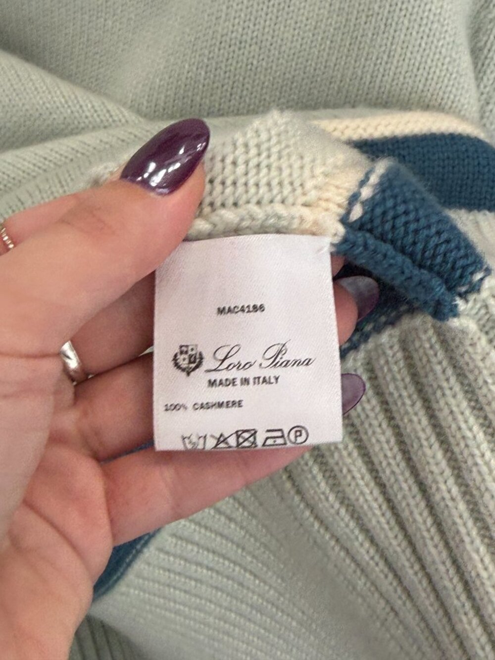 $1900 Loro Piana 2021 RTW Teal Stripe Cashmere Pullover Knit Sweater size Small - Picture 7 of 8